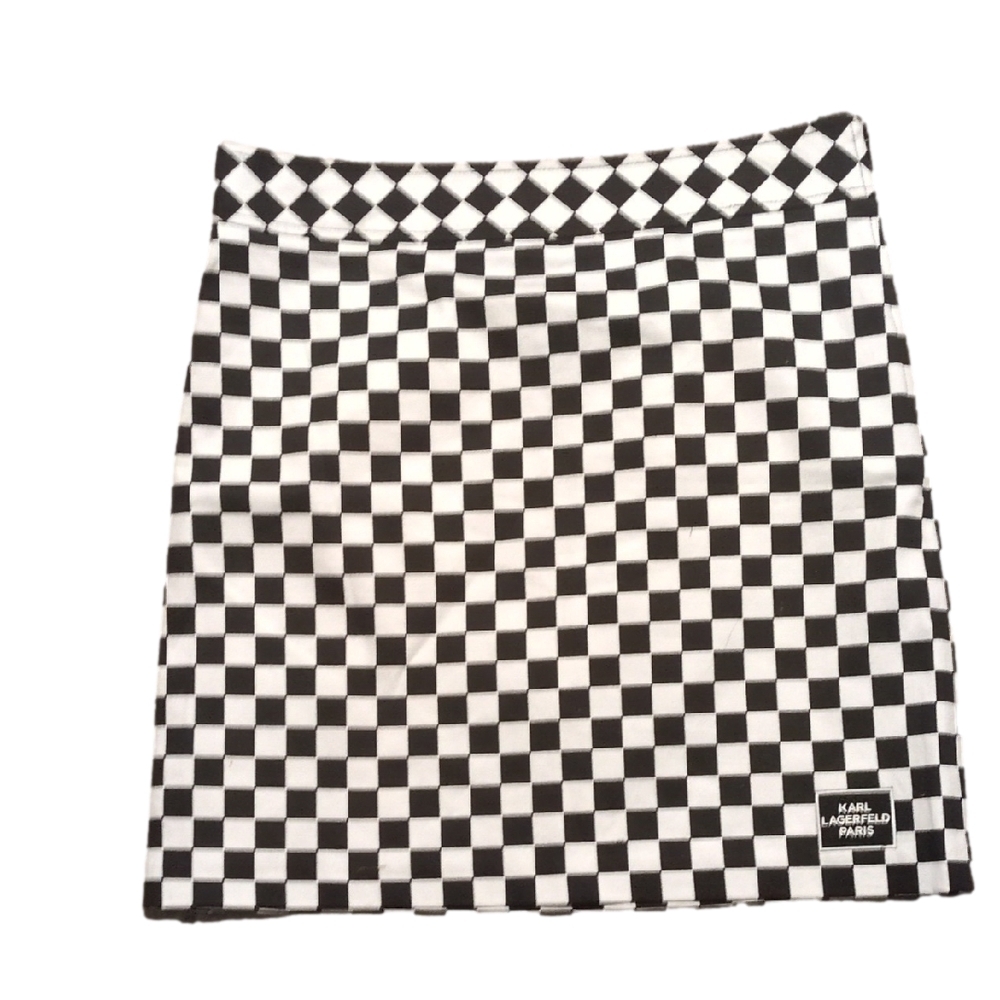 Karl Lagerfeld Paris Black White Checkered Mini Skirt Size Small
